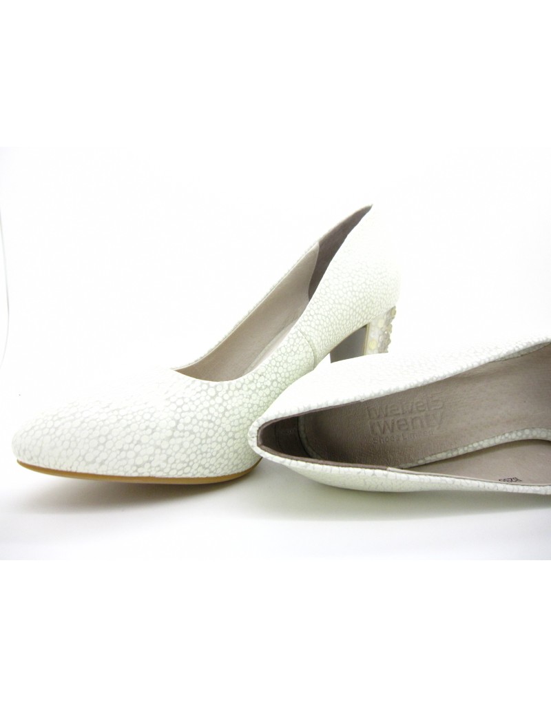 iOREK Premium Collection White Stingray Print Calf Leather Chunky Rhinestones Heels